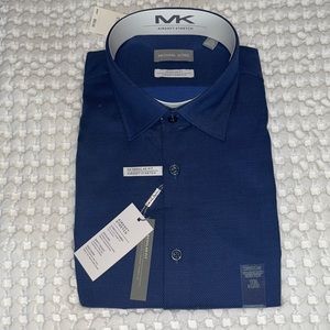 Brand New Michael Kors Mens 17.5  34/35 Navy Dress Shirt Airsoft Stretch